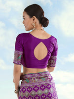 Thumbnail for Monjolika Fashion Purple Satin Silk Saree With Patola Work And Elephant Motifs - Distacart