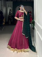 Thumbnail for Lorenvalley Ranipink Pure Rayon Embossed Design With Gotta Patti Lace Touch Up Lehenga Choli with Dupatta