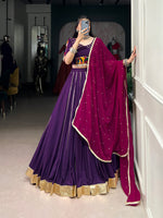 Thumbnail for Lorenvalley Purple Pure Rayon Embossed Design With Gotta Patti Lace Touch Up Lehenga Choli with Dupatta