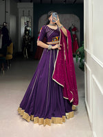 Thumbnail for Lorenvalley Purple Pure Rayon Embossed Design With Gotta Patti Lace Touch Up Lehenga Choli with Dupatta