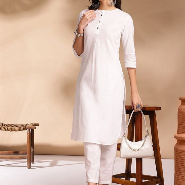 Anouk Pleated Round Neck Round Neck Cotton Kurta with Trousers - Distacart
