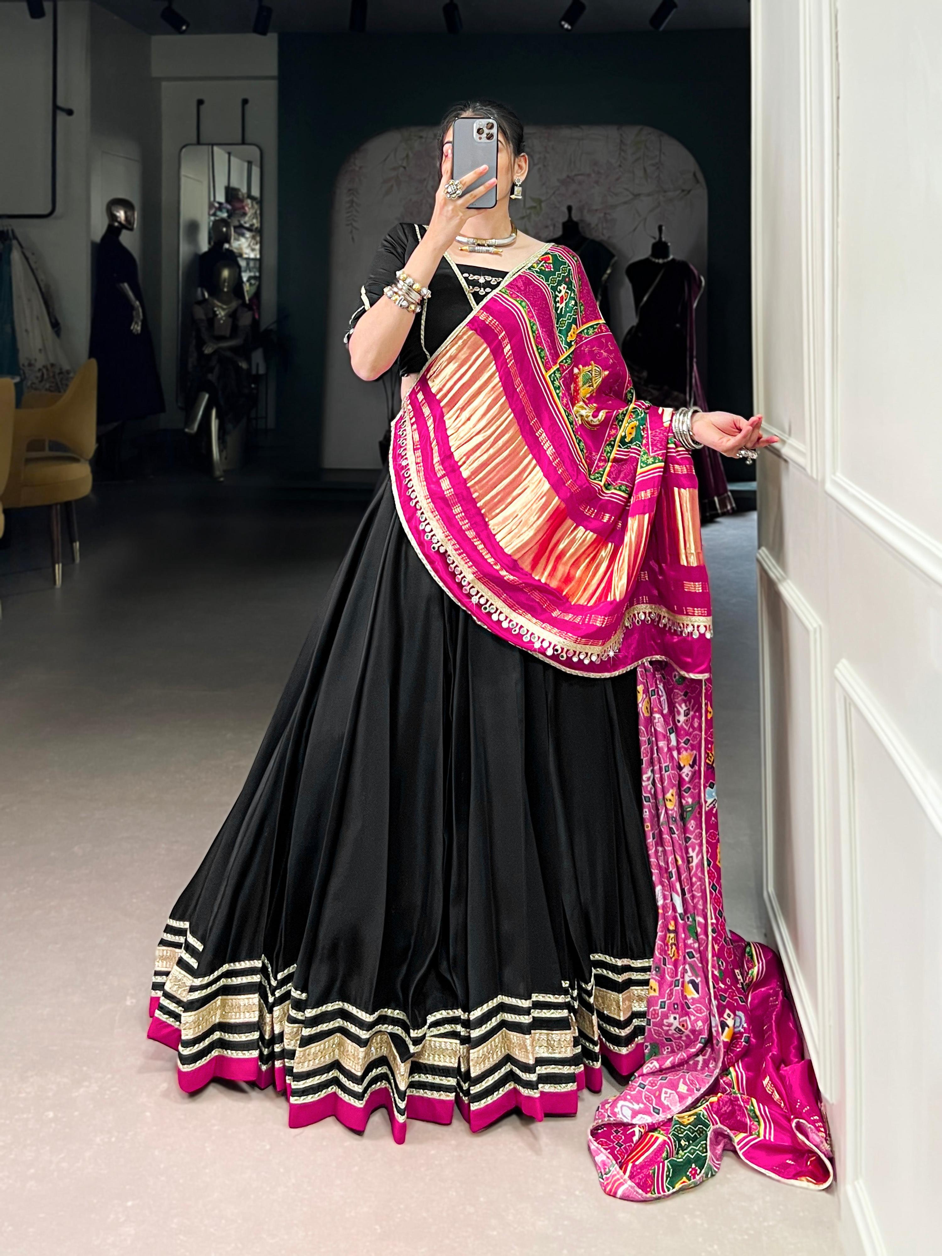 Lorenvalley Fashion Black Silk Georgette Lace Touch Up Lehenga Choli with Dupatta - Distacart