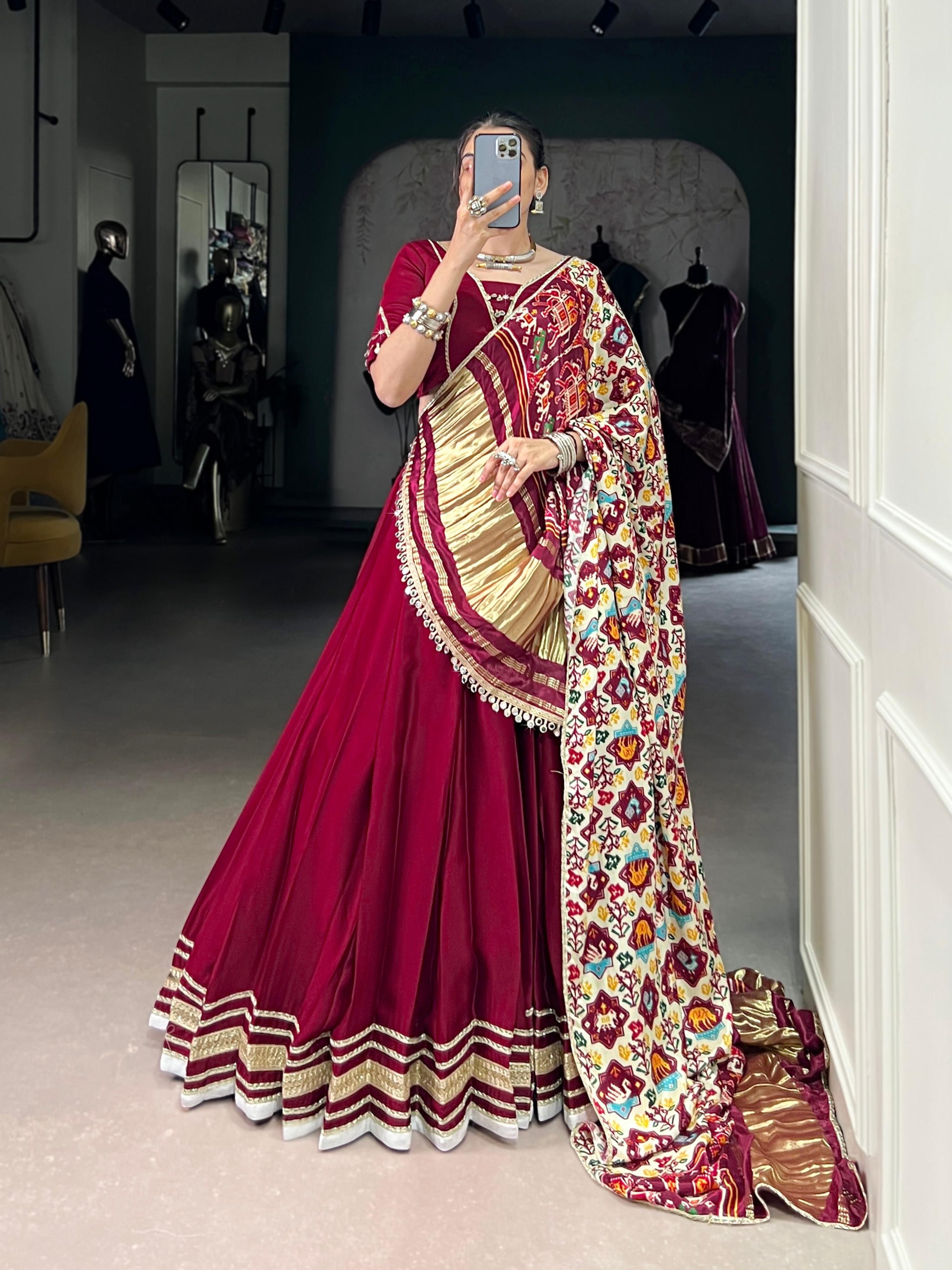 Lorenvalley Fashion Maroon Silk Georgette Lace Touch Up Lehenga Choli with Dupatta