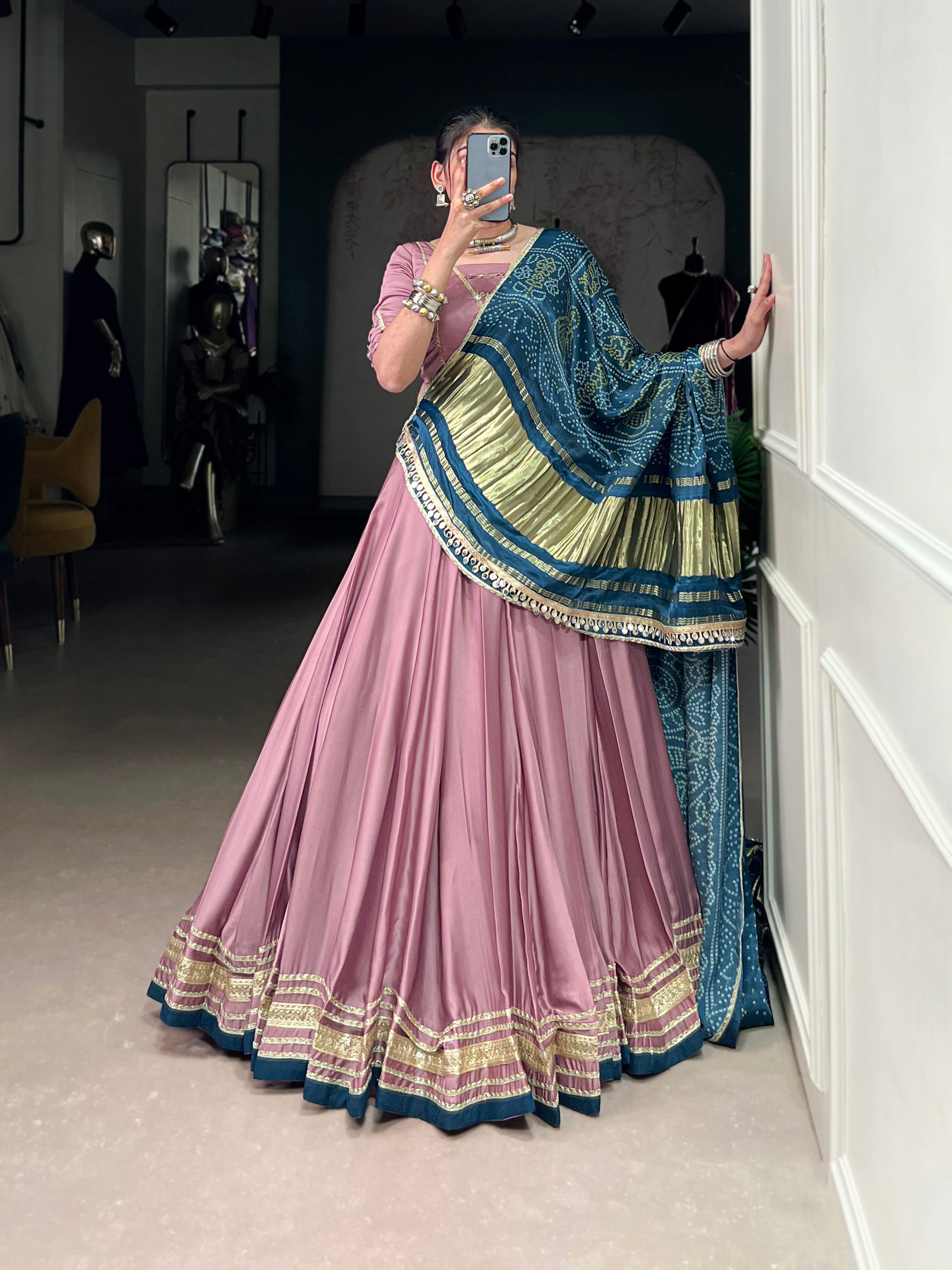 Lorenvalley Fashion Onion Pink Silk Georgette Lace Touch Up Lehenga Choli with Dupatta - Distacart