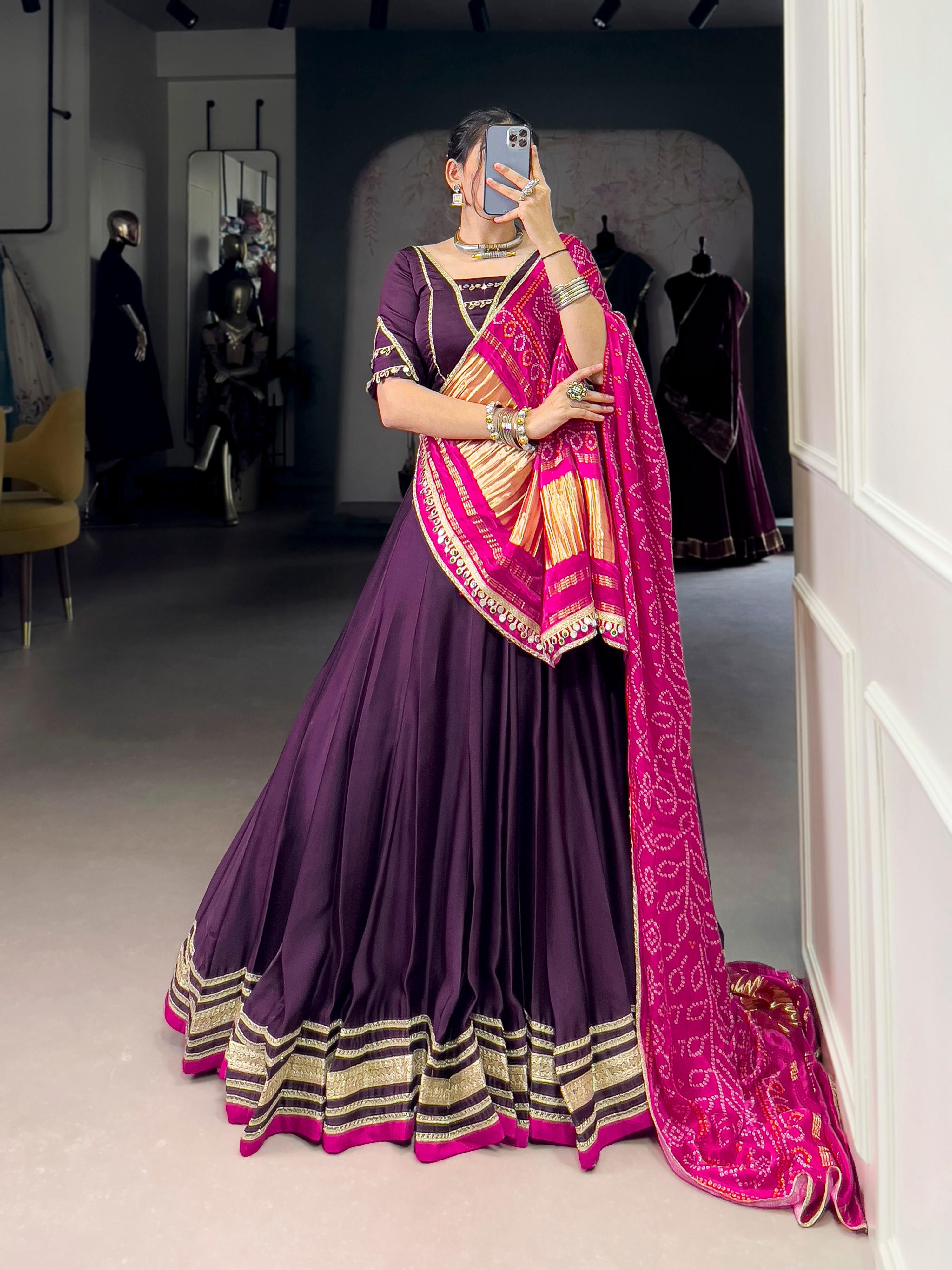 Lorenvalley Fashion Purple Silk Georgette Lace Touch Up Lehenga Choli with Dupatta
