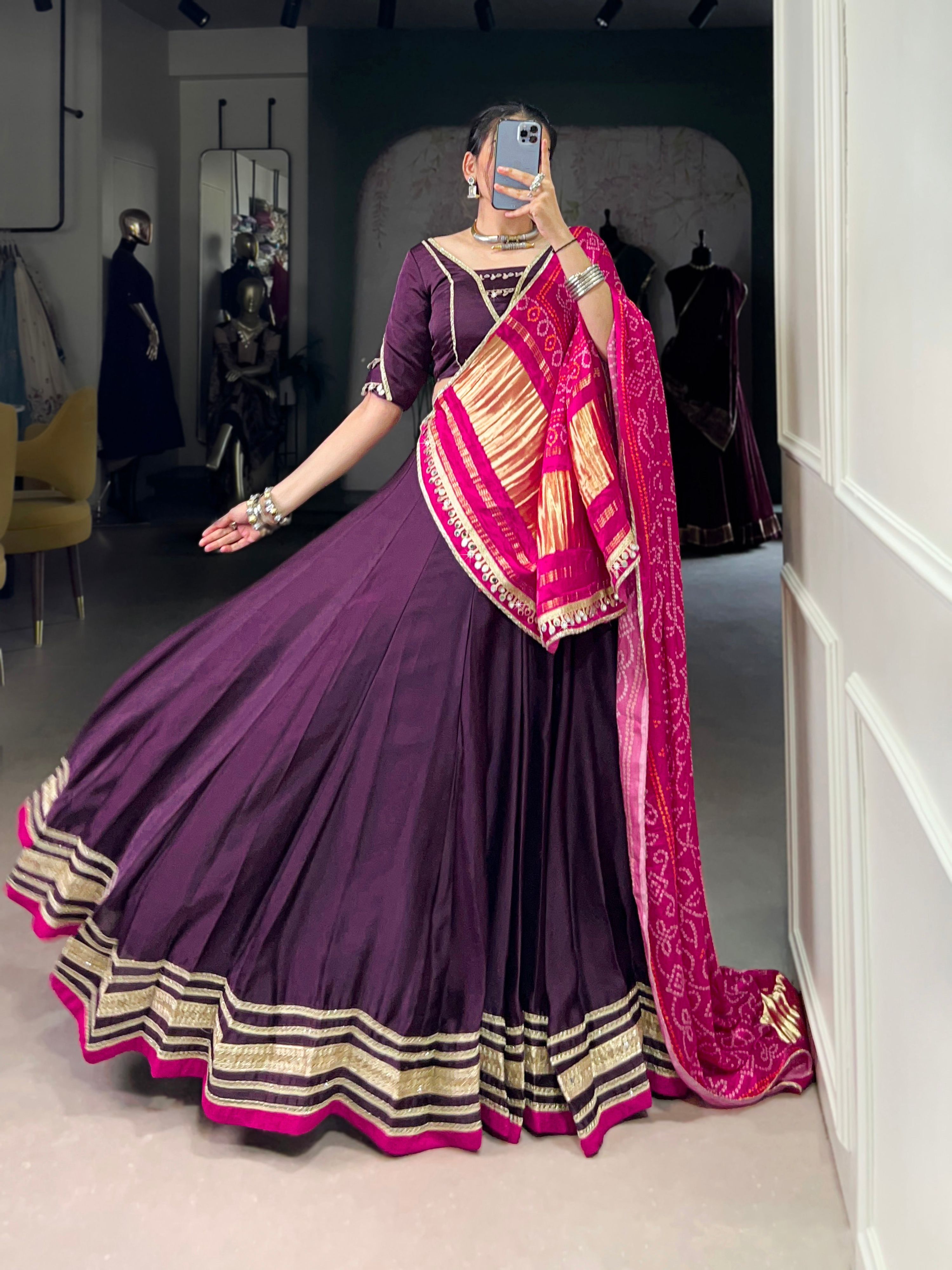 Lorenvalley Fashion Purple Silk Georgette Lace Touch Up Lehenga Choli with Dupatta