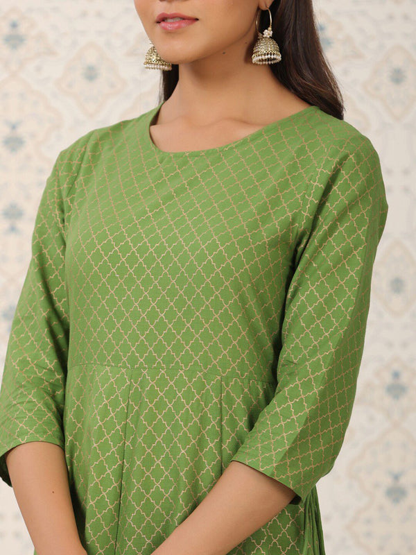 Ode by House of Pataudi Ethnic Motif Printed Pure Cotton A-Line Kurta - Distacart