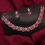 Thumbnail for Tehzeeb Creations Pink Colour Ad Studded Necklace Jewellery Set With Matching Earrings For Women And Girls - Distacart