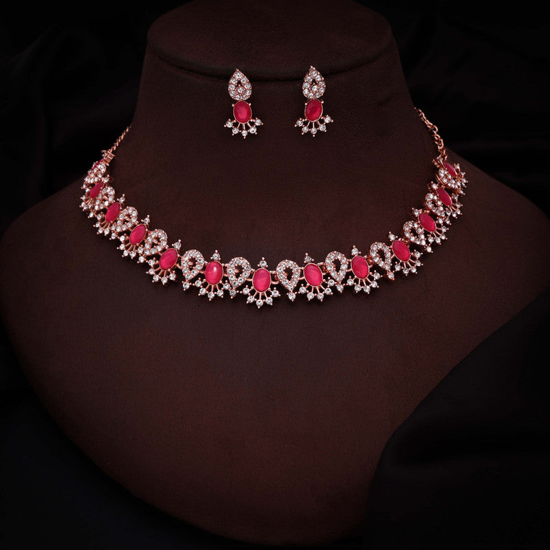 Tehzeeb Creations Pink Colour Ad Studded Necklace Jewellery Set With Matching Earrings For Women And Girls - Distacart