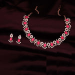 Thumbnail for Tehzeeb Creations Pink Colour Ad Studded Necklace Jewellery Set With Matching Earrings For Women And Girls - Distacart