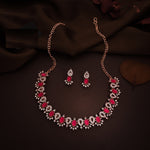 Thumbnail for Tehzeeb Creations Pink Colour Ad Studded Necklace Jewellery Set With Matching Earrings For Women And Girls - Distacart