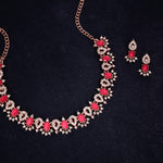 Thumbnail for Tehzeeb Creations Pink Colour Ad Studded Necklace Jewellery Set With Matching Earrings For Women And Girls - Distacart