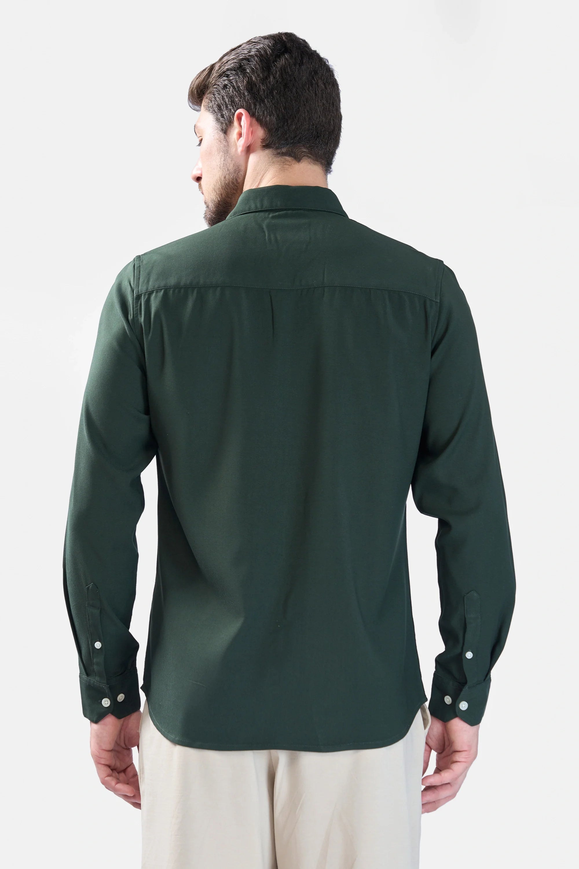 Xkind Bottle Green Plain Slim Fit Shirt