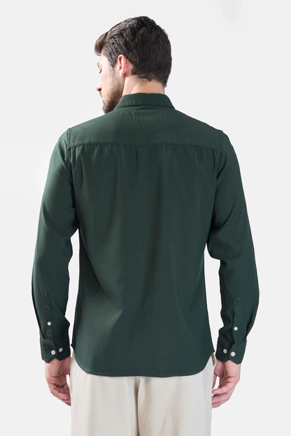 Xkind Bottle Green Plain Slim Fit Shirt - Distacart