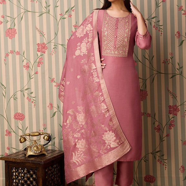Ode by House of Pataudi Floral Yoke Design Regular Mirror Work Kurta & Trousers & Dupatta - Distacart