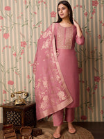 Thumbnail for Ode by House of Pataudi Floral Yoke Design Regular Mirror Work Kurta & Trousers & Dupatta - Distacart