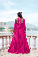 Thumbnail for Lorenvalley Fashion Pink Pure Rayon Plain Frill Lehenga Choli with Koti