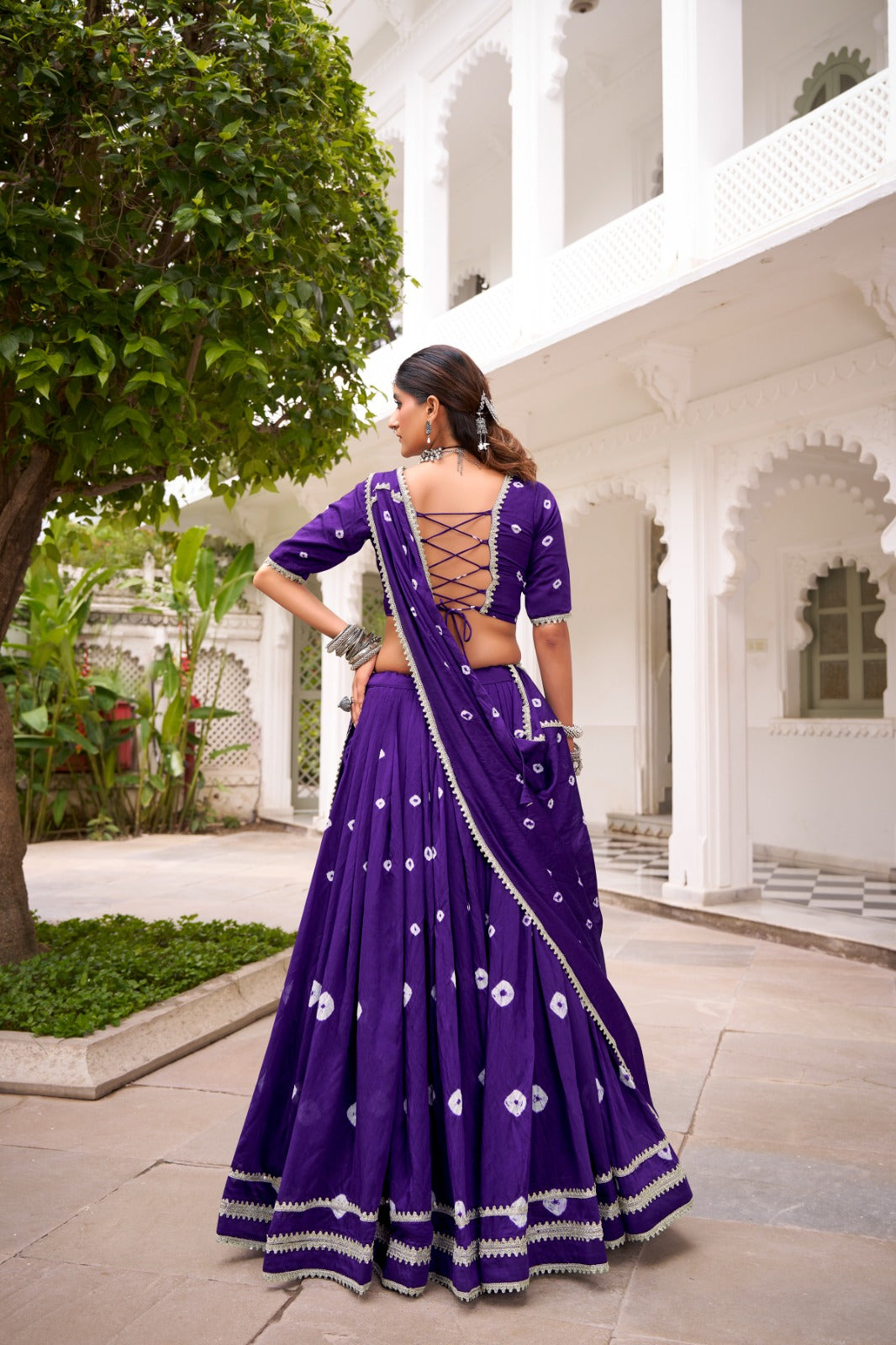 Lorenvalley Fashion Purple Pure Chanderi Bandhej Print With Lace Touch Up Lehenga Choli with Dupatta