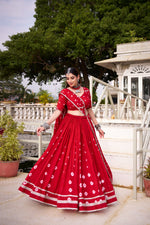 Thumbnail for Lorenvalley Fashion Red Pure Chanderi Bandhej Print With Lace Touch Up Lehenga Choli with Dupatta