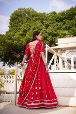 Thumbnail for Lorenvalley Fashion Red Pure Chanderi Bandhej Print With Lace Touch Up Lehenga Choli with Dupatta