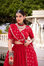 Thumbnail for Lorenvalley Fashion Red Pure Chanderi Bandhej Print With Lace Touch Up Lehenga Choli with Dupatta
