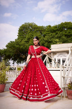 Thumbnail for Lorenvalley Fashion Red Pure Chanderi Bandhej Print With Lace Touch Up Lehenga Choli with Dupatta