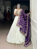 Thumbnail for Lorenvalley Fashion White Pure Rayon Lace Touch Up Lehenga Choli with Dupatta