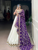 Thumbnail for Lorenvalley Fashion White Pure Rayon Lace Touch Up Lehenga Choli with Dupatta