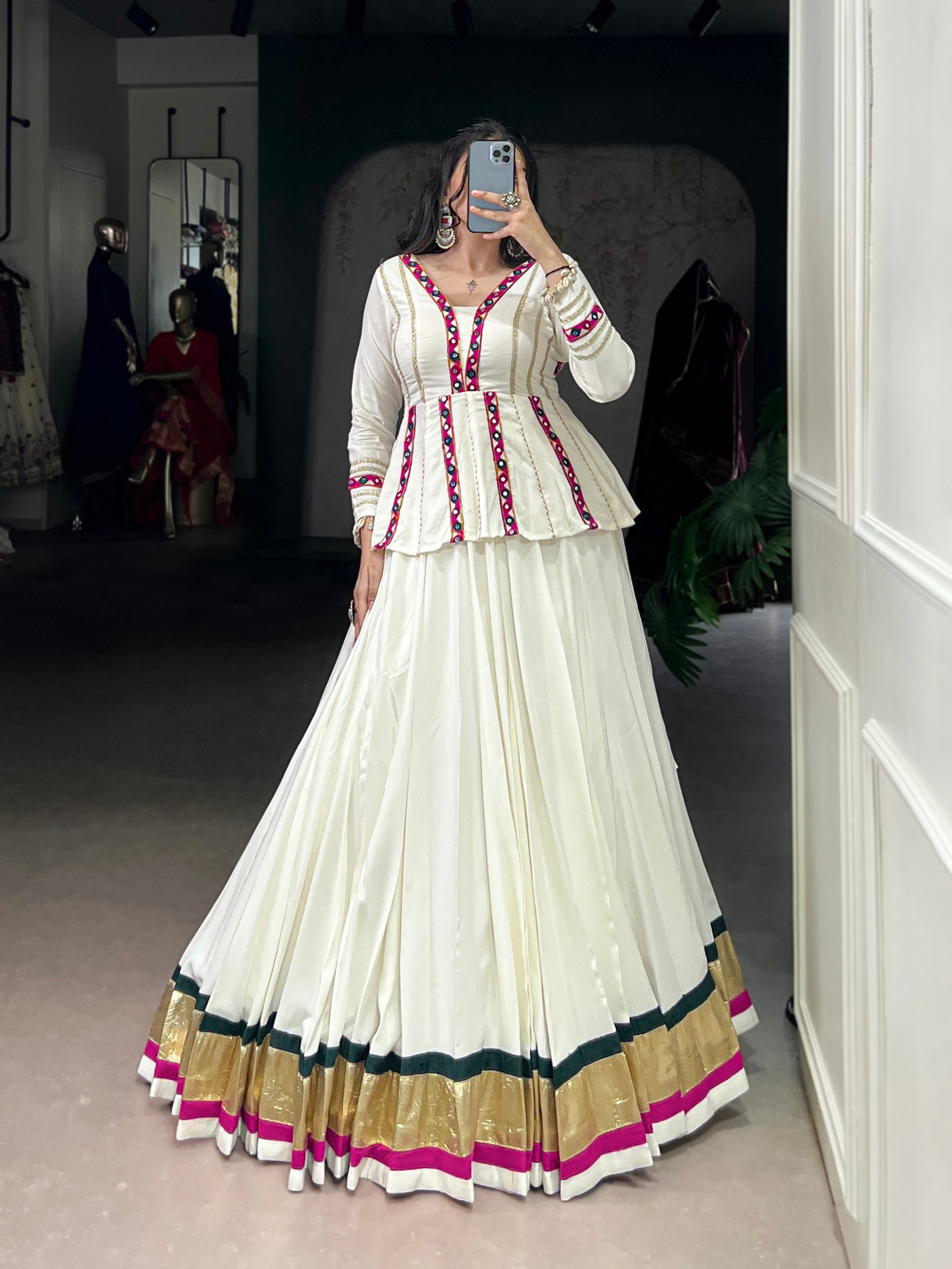 Lorenvalley Fashion White Pure Rayon Embossed Design Lace Touch up Lehenga Choli - Distacart