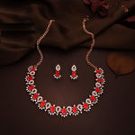 Thumbnail for Tehzeeb Creations Red Colour Ad Studded Necklace Jewellery Set With Matching Earrings For Women And Girls - Distacart