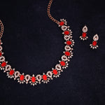 Thumbnail for Tehzeeb Creations Red Colour Ad Studded Necklace Jewellery Set With Matching Earrings For Women And Girls - Distacart