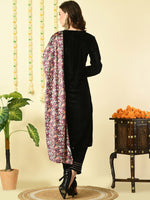 Thumbnail for Kalini V Neck Long Sleeves Velvet Gotta Patti Straight Kurta with Trousers & Dupatta - Distacart