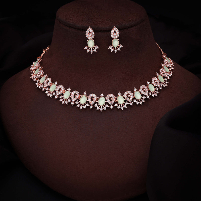 Tehzeeb Creations See Green Colour Ad Studded Necklace Jewellery Set With Matching Earrings For Women And Girls - Distacart