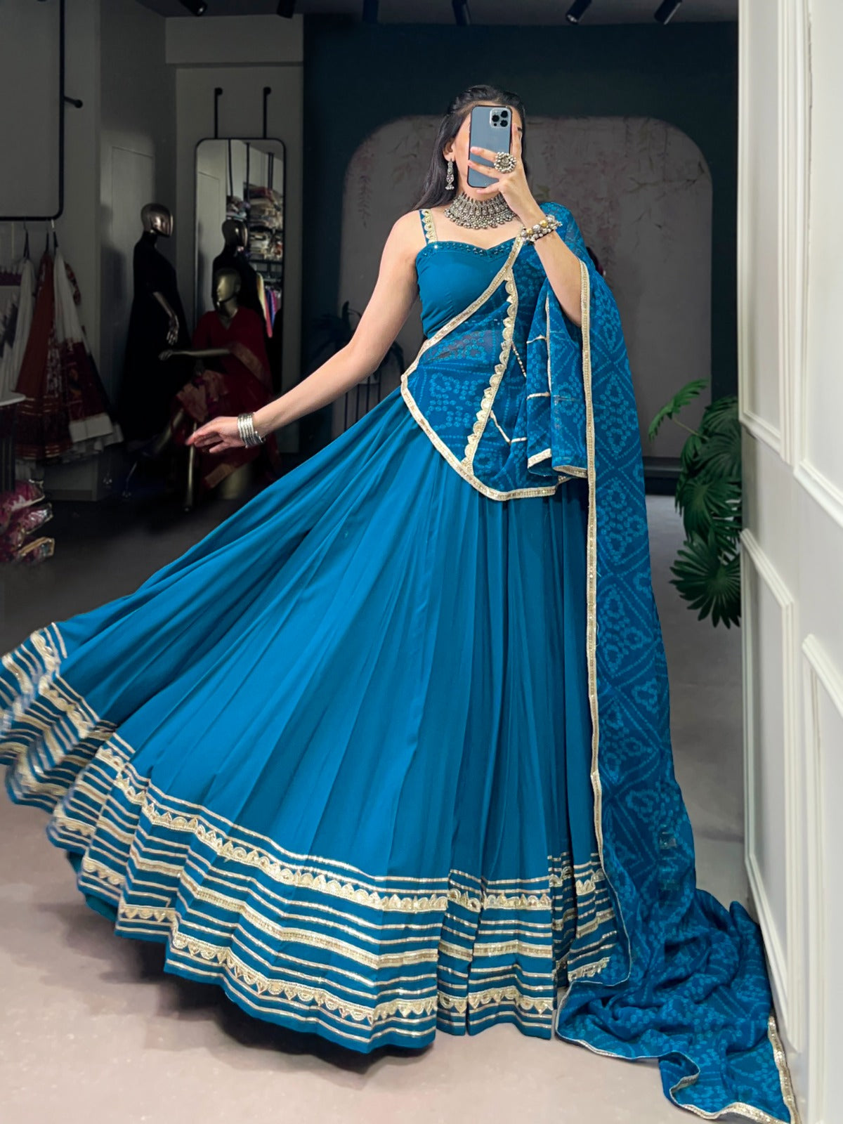 Lorenvalley Fashion Teal Pure Rayon Lace Touch Up Lehenga Choli with Dupatta - Distacart
