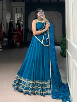 Thumbnail for Lorenvalley Fashion Teal Pure Rayon Lace Touch Up Lehenga Choli with Dupatta