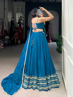 Thumbnail for Lorenvalley Fashion Teal Pure Rayon Lace Touch Up Lehenga Choli with Dupatta
