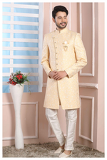 Thumbnail for Raivat Ethnic Jacquard Silk Thread Work Indo Western In Yellow Colour - Distacart