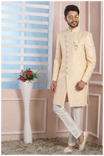 Thumbnail for Raivat Ethnic Jacquard Silk Thread Work Indo Western In Yellow Colour - Distacart