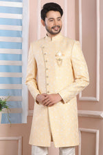 Thumbnail for Raivat Ethnic Jacquard Silk Thread Work Indo Western In Yellow Colour - Distacart