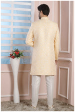Thumbnail for Raivat Ethnic Jacquard Silk Thread Work Indo Western In Yellow Colour - Distacart