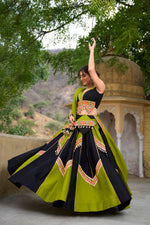 Thumbnail for Lorenvalley Pure Cotton Plain With Gamthi Work And Gota Patti With Cowrie (Kodi) Lace Touch Up Lehenga Choli with Dupatta