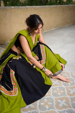 Thumbnail for Lorenvalley Pure Cotton Plain With Gamthi Work And Gota Patti With Cowrie (Kodi) Lace Touch Up Lehenga Choli with Dupatta