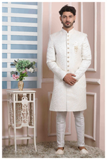Thumbnail for Raivat Ethnic Jacquard Silk Thread Work Indo Western In Cream Colour - Distacart
