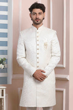 Thumbnail for Raivat Ethnic Jacquard Silk Thread Work Indo Western In Cream Colour - Distacart