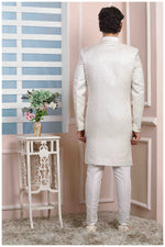 Thumbnail for Raivat Ethnic Jacquard Silk Thread Work Indo Western In Cream Colour - Distacart