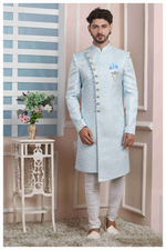 Thumbnail for Raivat Ethnic Jacquard Silk Thread Work Indo Western In Sky Blue Colour - Distacart