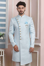 Thumbnail for Raivat Ethnic Jacquard Silk Thread Work Indo Western In Sky Blue Colour - Distacart