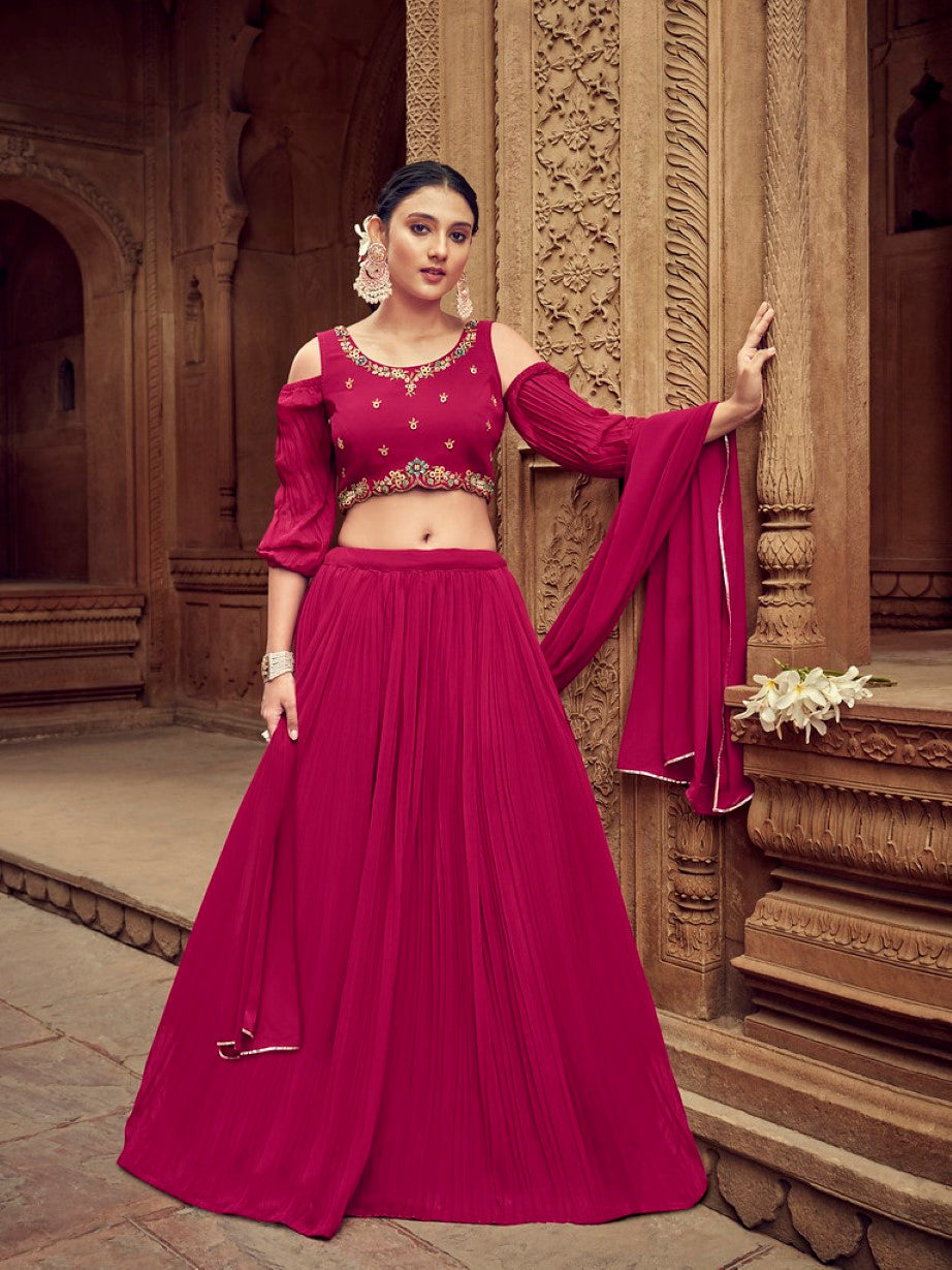 Anaita Magenta Georgette Lehenga Choli With Hand Work - Distacart