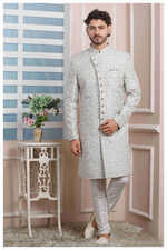 Thumbnail for Raivat Ethnic Jacquard Silk Thread Work Indo Western In Grey Colour - Distacart
