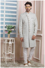 Thumbnail for Raivat Ethnic Jacquard Silk Thread Work Indo Western In Grey Colour - Distacart